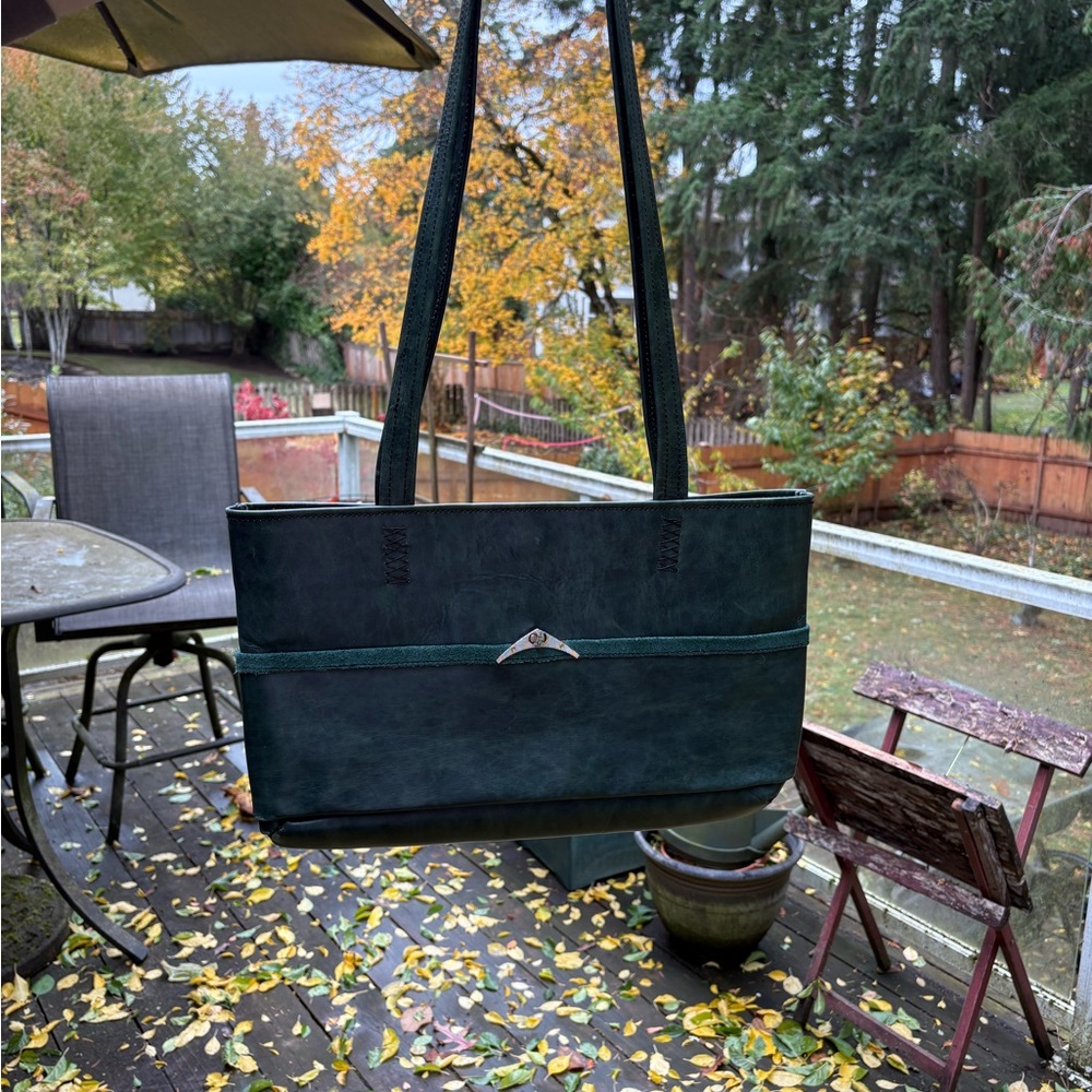 Vintage 1970s Mister Oliver’s Leather Large tote bag dark forest green